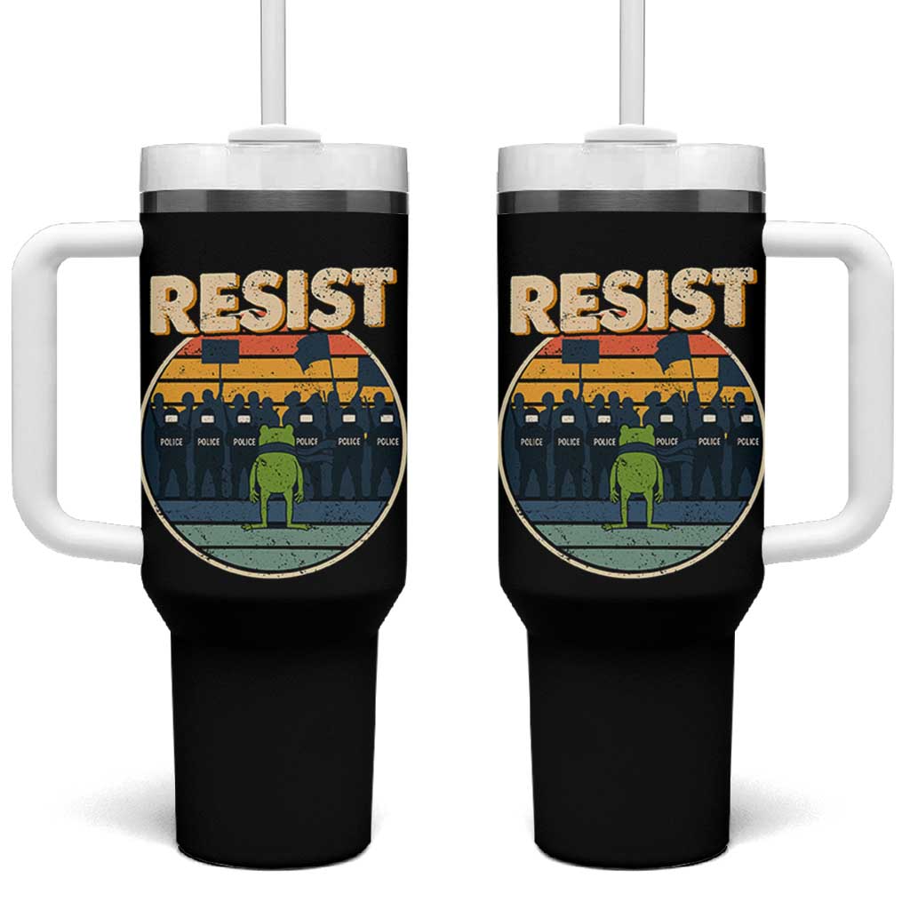 Frog Resist Tumbler With Handle Portland Frog Activist Protest Retro Sunset - Wonder Print Shop