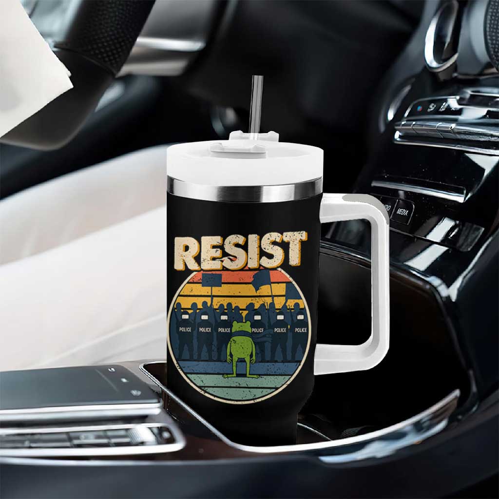 Frog Resist Tumbler With Handle Portland Frog Activist Protest Retro Sunset - Wonder Print Shop
