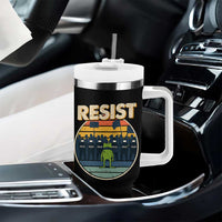 Frog Resist Tumbler With Handle Portland Frog Activist Protest Retro Sunset - Wonder Print Shop