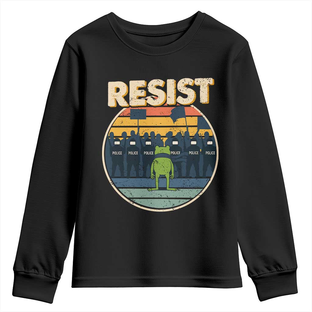 Frog Resist Youth Sweatshirt Portland Frog Activist Protest Retro Sunset - Wonder Print Shop