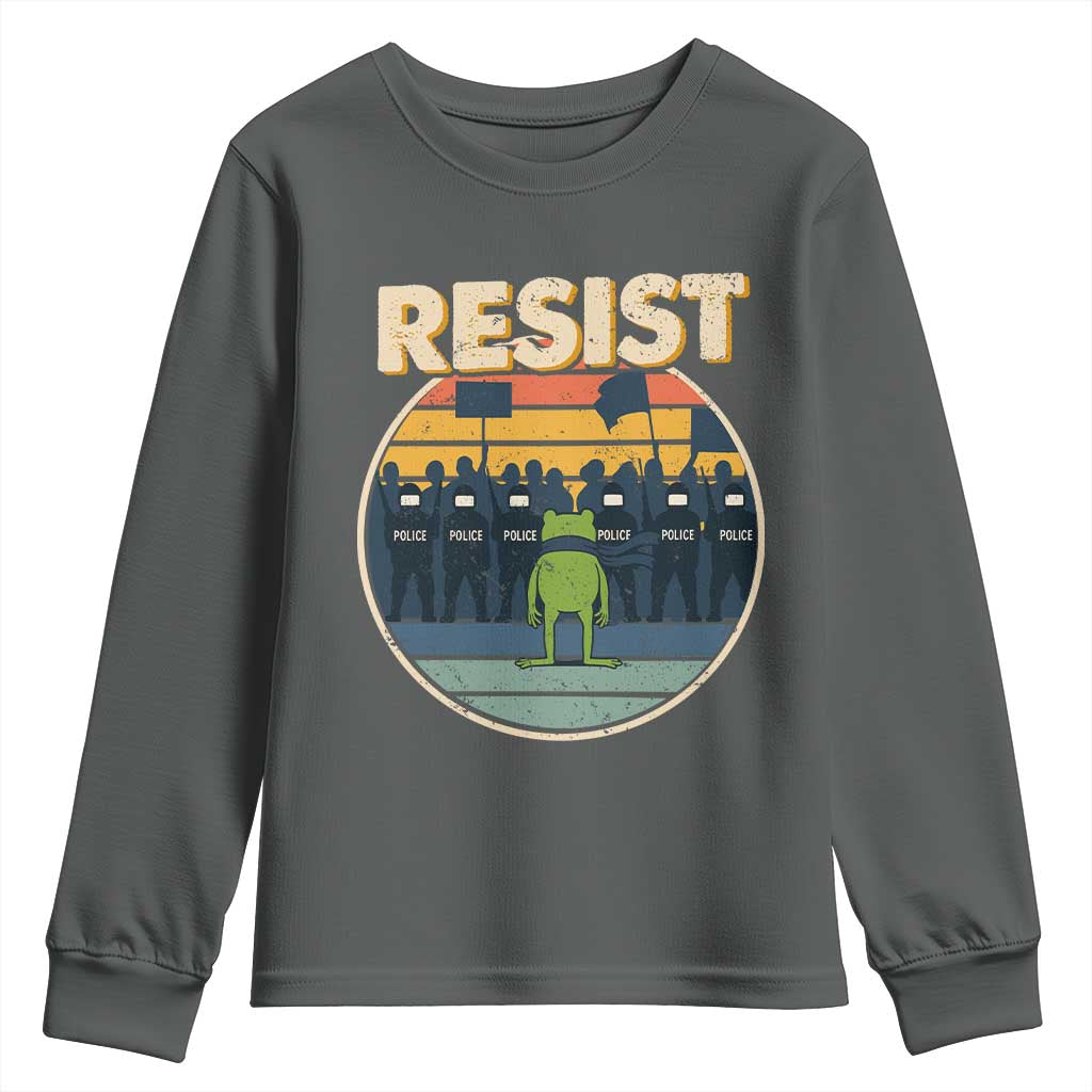 Frog Resist Youth Sweatshirt Portland Frog Activist Protest Retro Sunset - Wonder Print Shop