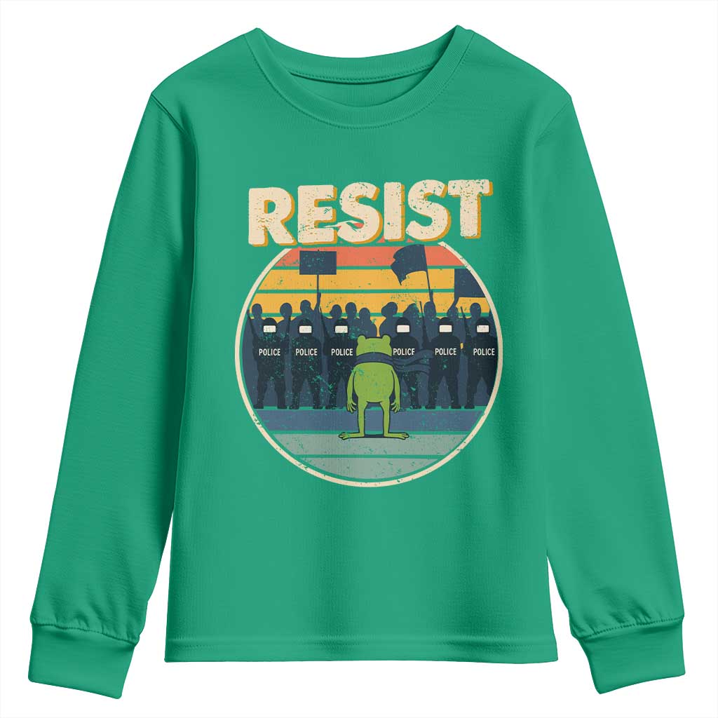 Frog Resist Youth Sweatshirt Portland Frog Activist Protest Retro Sunset - Wonder Print Shop