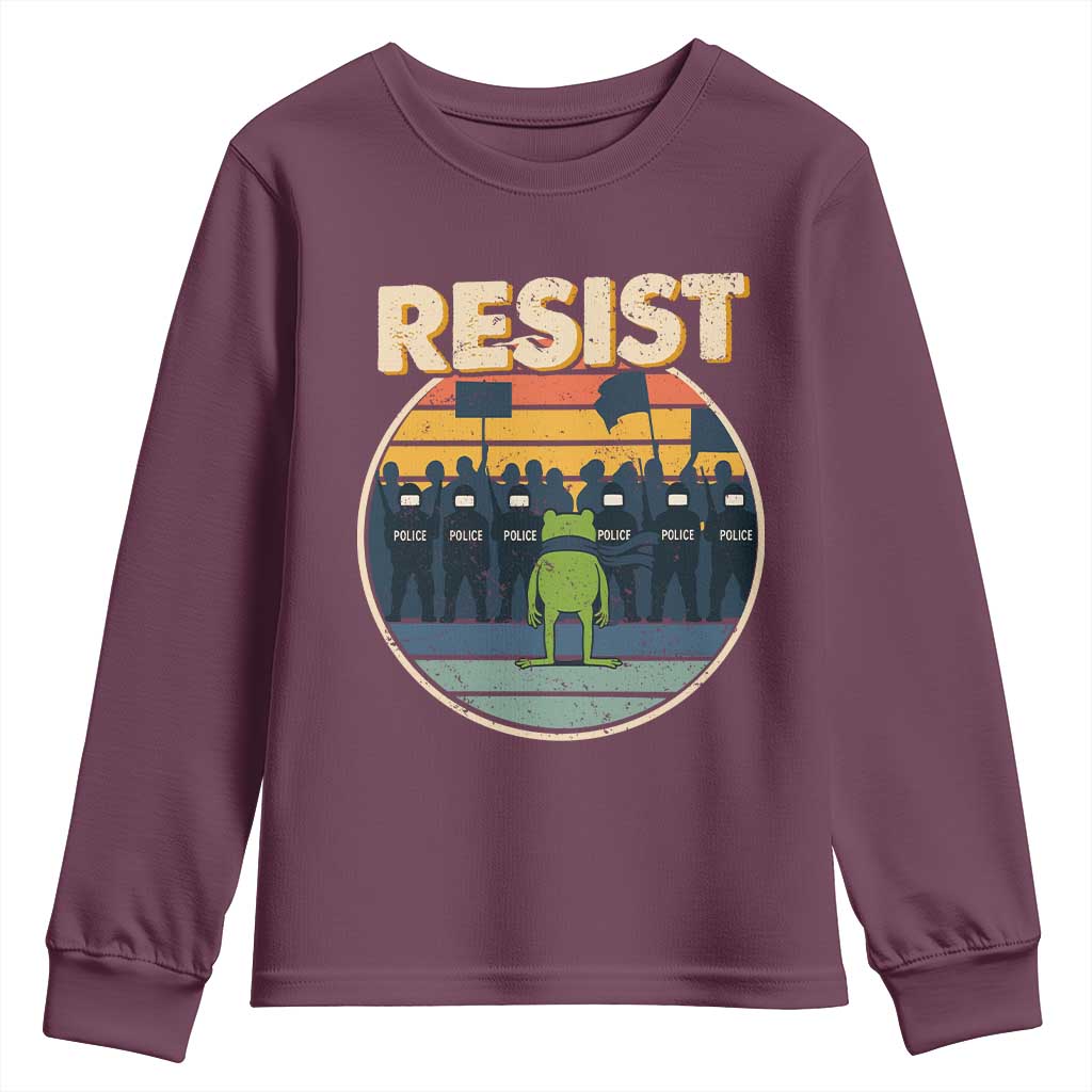 Frog Resist Youth Sweatshirt Portland Frog Activist Protest Retro Sunset - Wonder Print Shop
