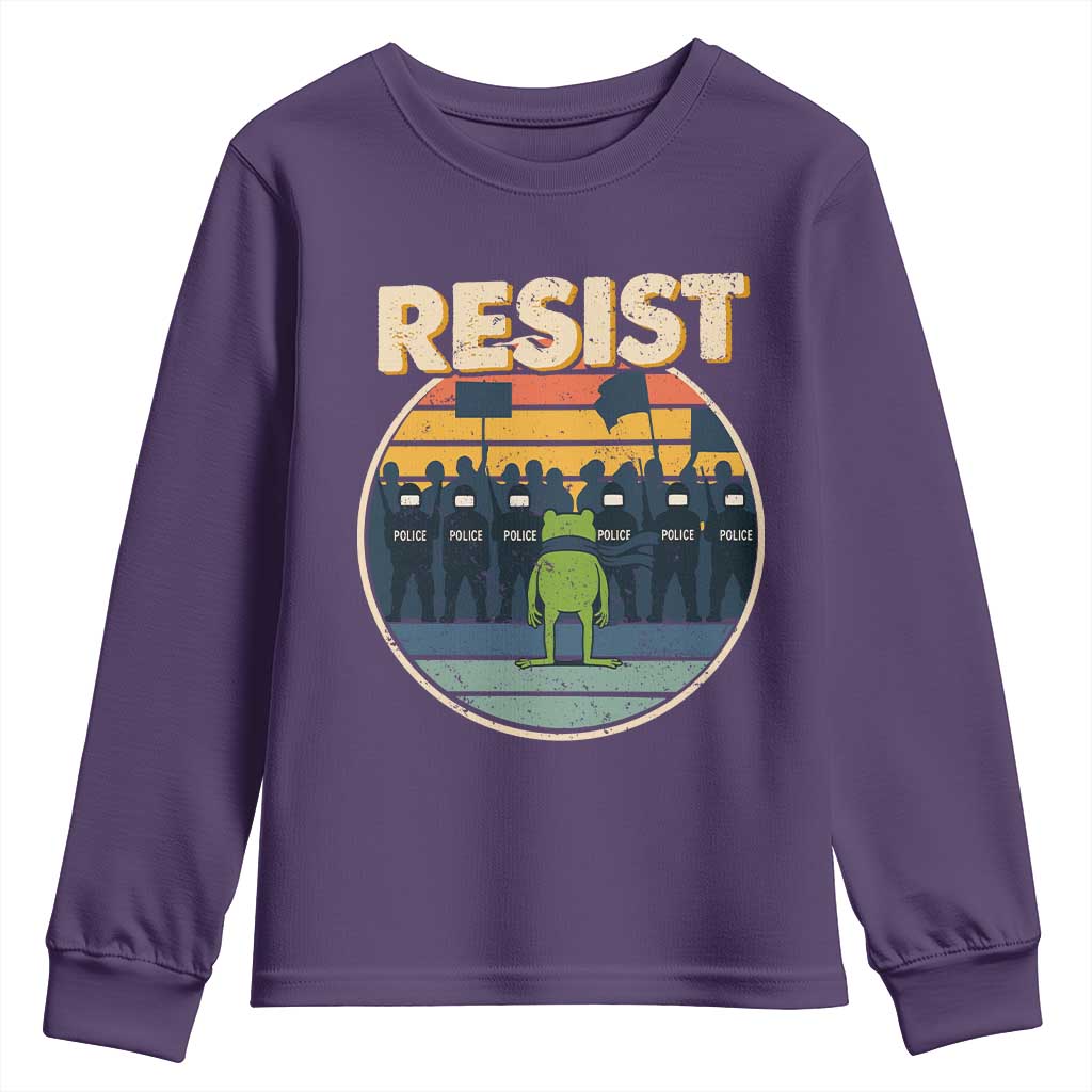 Frog Resist Youth Sweatshirt Portland Frog Activist Protest Retro Sunset - Wonder Print Shop