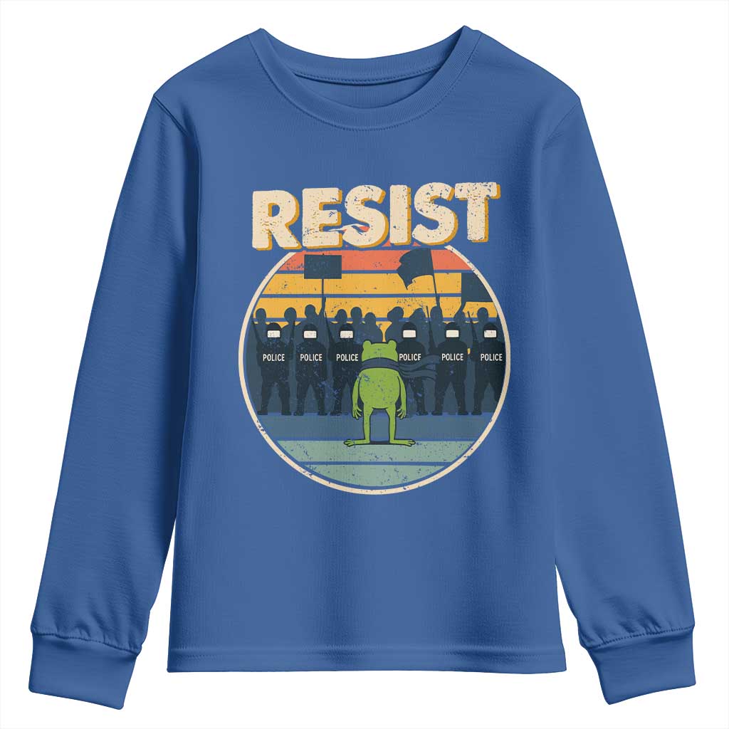 Frog Resist Youth Sweatshirt Portland Frog Activist Protest Retro Sunset - Wonder Print Shop
