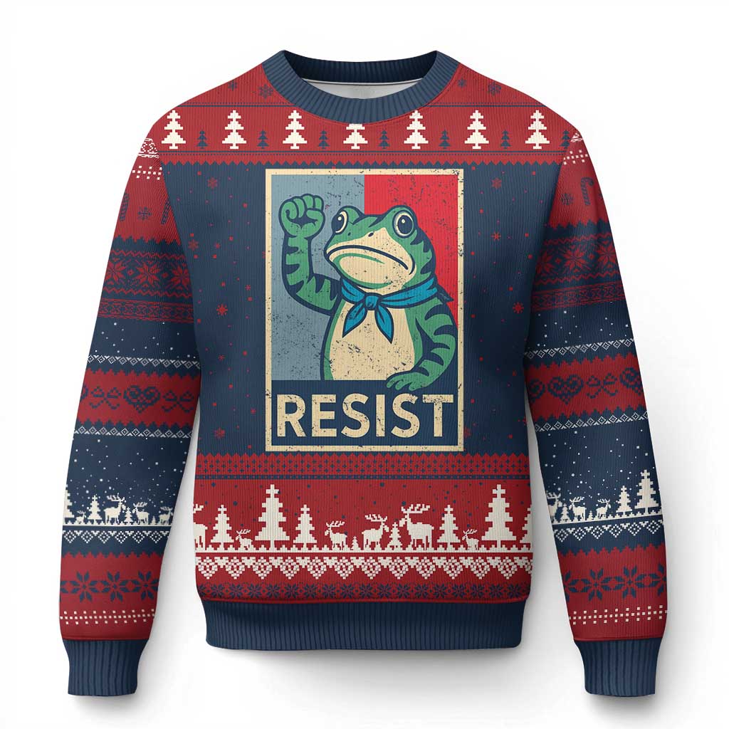 Frog Resist Ugly Christmas Sweater Portland Frog Raised Fist Poster Graphic - Wonder Print Shop