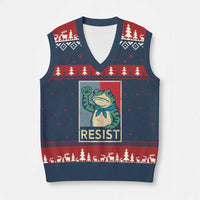 Frog Resist V-Neck Knit Sweater Vest Portland Frog Raised Fist Poster Graphic - Wonder Print Shop