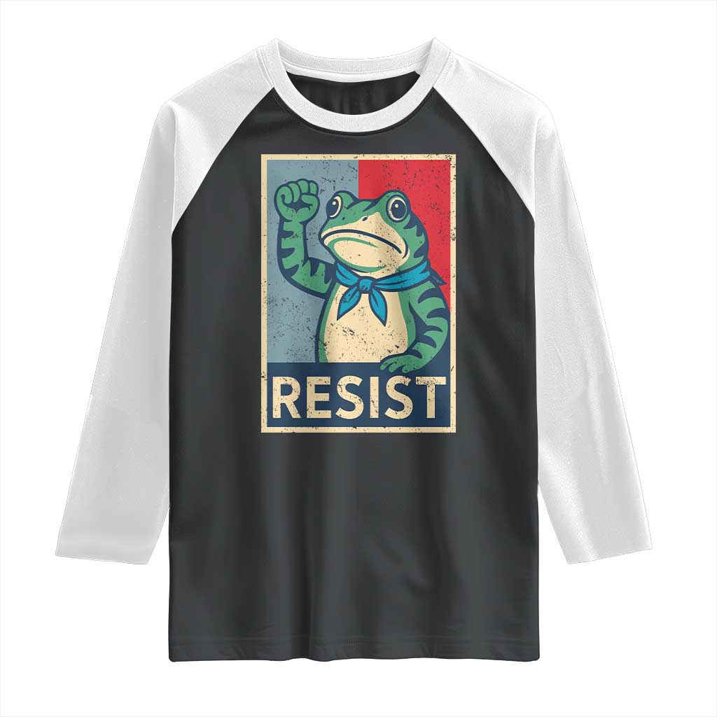 Frog Resist Raglan Shirt Portland Frog Raised Fist Poster Graphic - Wonder Print Shop