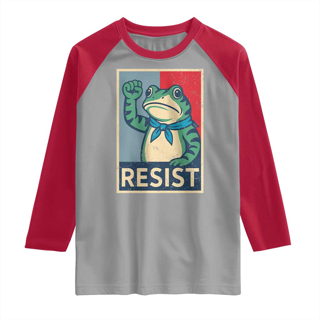 Frog Resist Raglan Shirt Portland Frog Raised Fist Poster Graphic - Wonder Print Shop