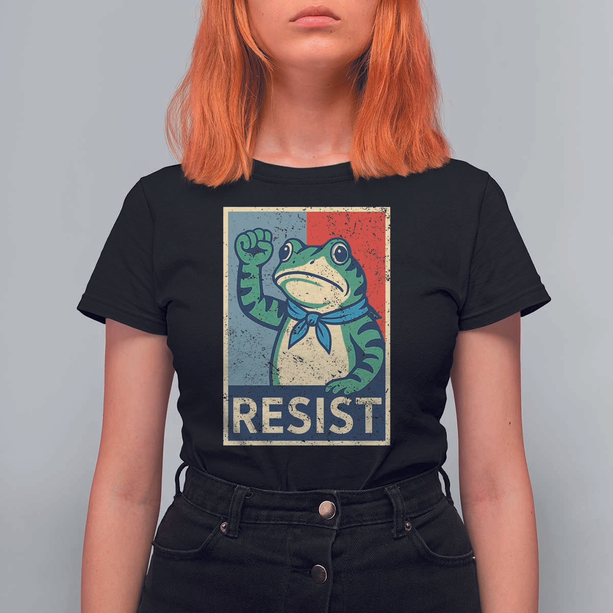 Frog Resist T Shirt For Women Portland Frog Raised Fist Poster Graphic - Wonder Print Shop