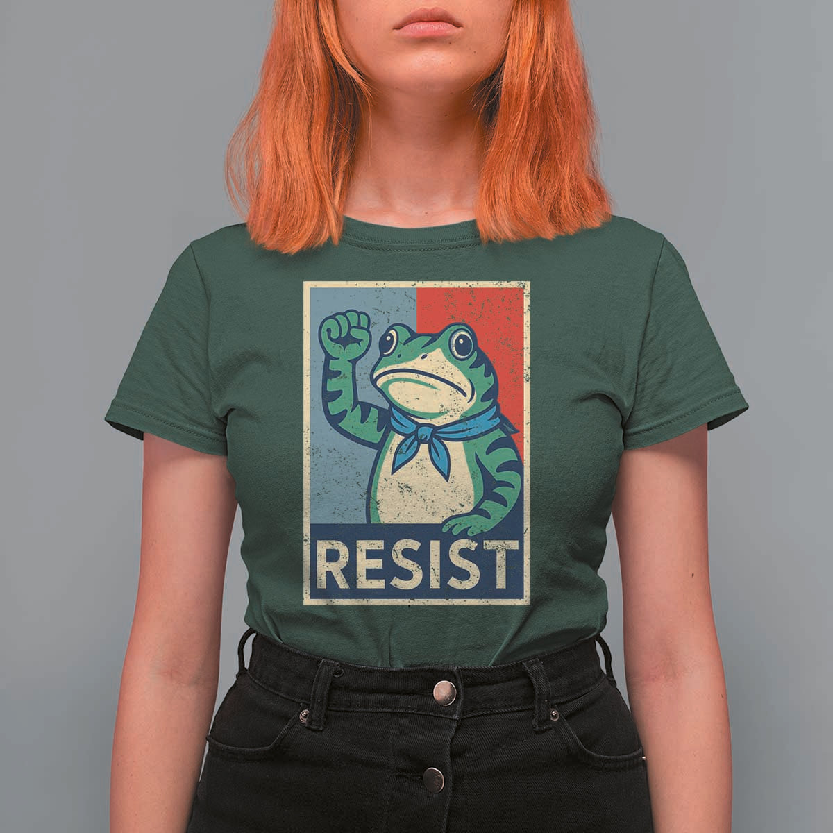 Frog Resist T Shirt For Women Portland Frog Raised Fist Poster Graphic - Wonder Print Shop