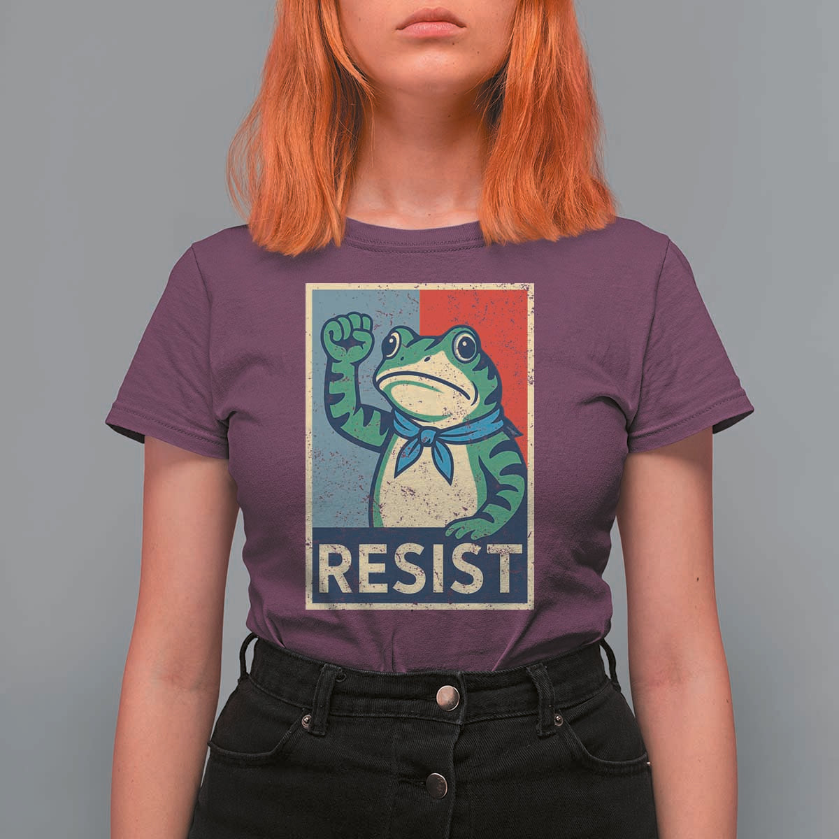 Frog Resist T Shirt For Women Portland Frog Raised Fist Poster Graphic - Wonder Print Shop