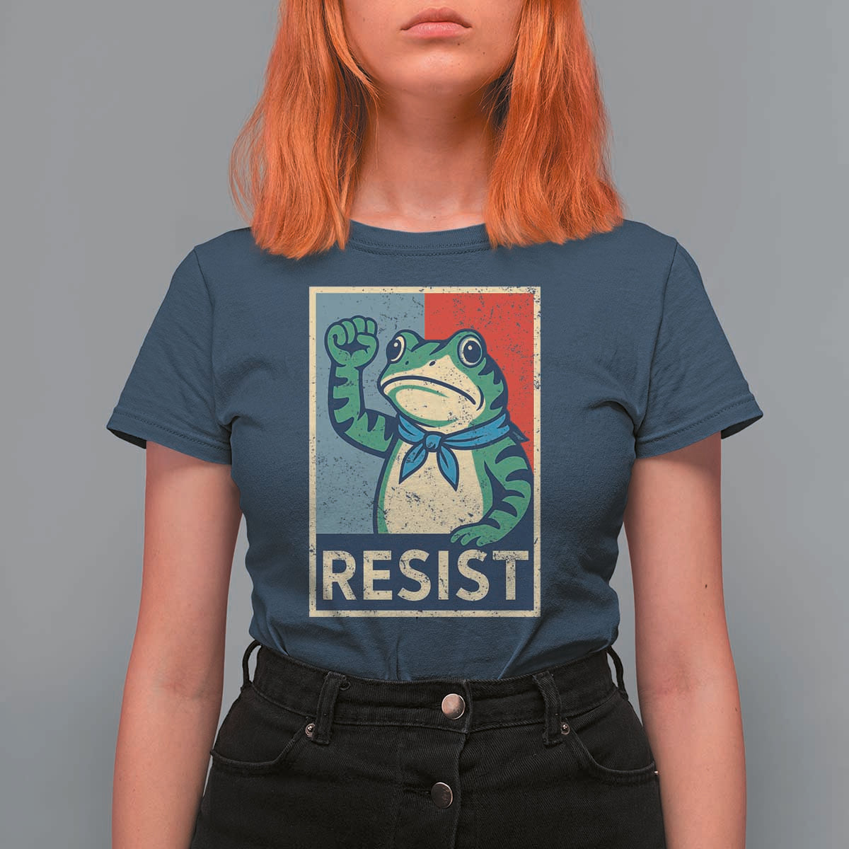 Frog Resist T Shirt For Women Portland Frog Raised Fist Poster Graphic - Wonder Print Shop