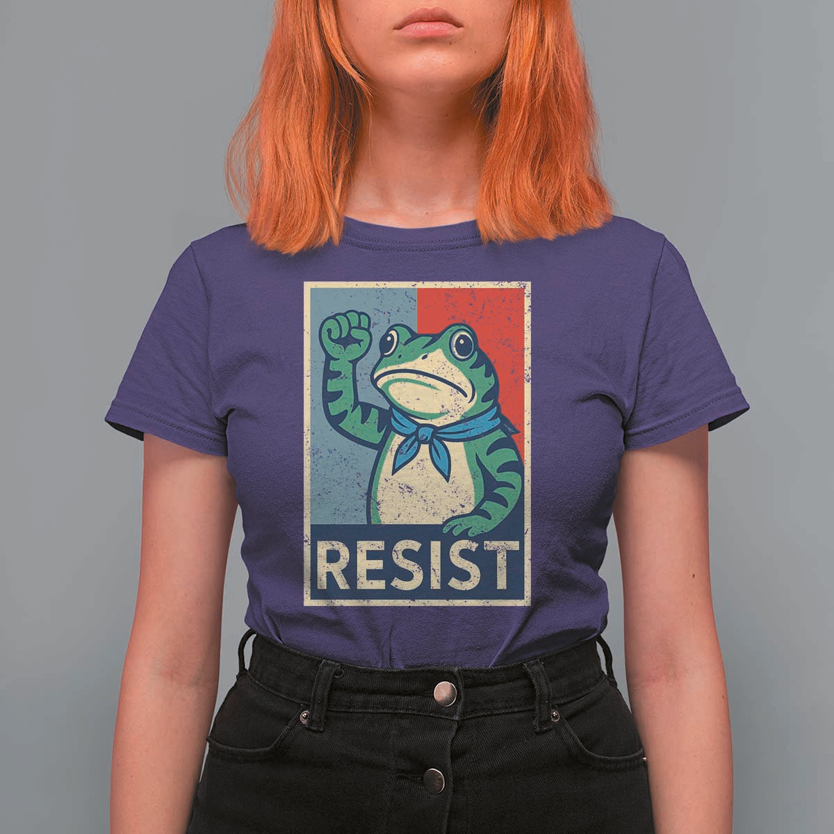 Frog Resist T Shirt For Women Portland Frog Raised Fist Poster Graphic - Wonder Print Shop