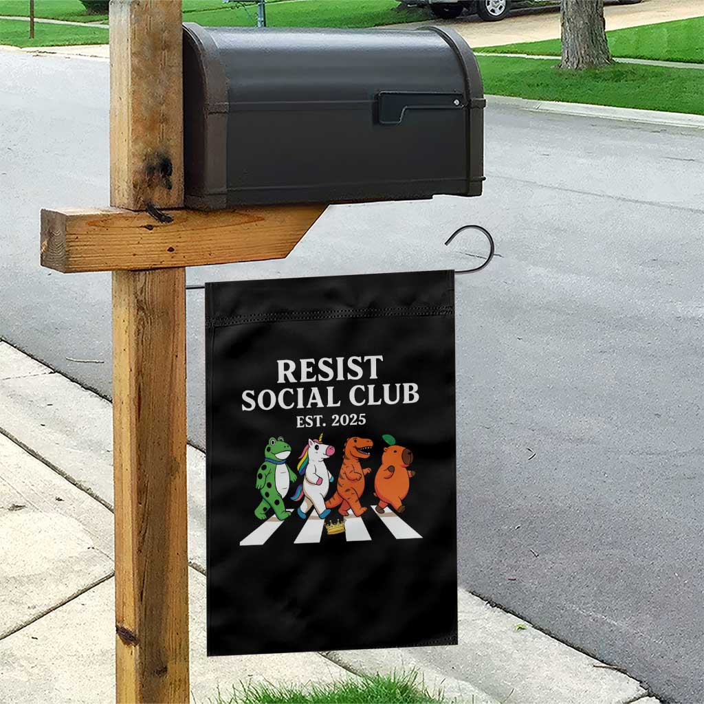 Resist Social Club 2025 Garden Flag Portland Frog Animals Mascot Walking - Wonder Print Shop