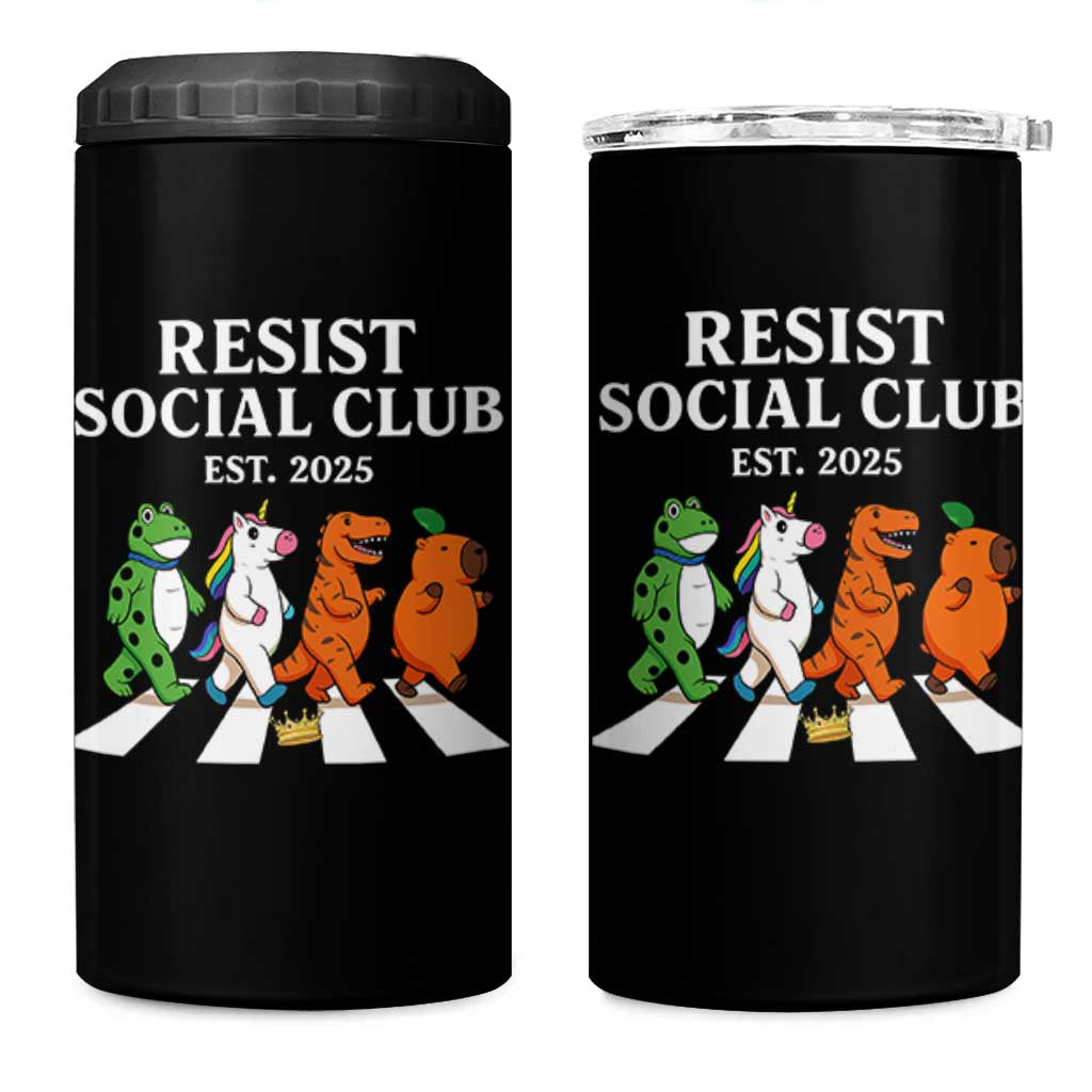 Resist Social Club 2025 4 in 1 Can Cooler Tumbler Portland Frog Animals Mascot Walking - Wonder Print Shop