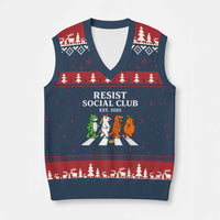 Resist Social Club 2025 V-Neck Knit Sweater Vest Portland Frog Animals Mascot Walking - Wonder Print Shop