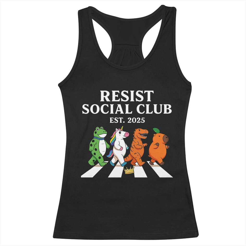 Resist Social Club 2025 Racerback Tank Top Portland Frog Animals Mascot Walking - Wonder Print Shop