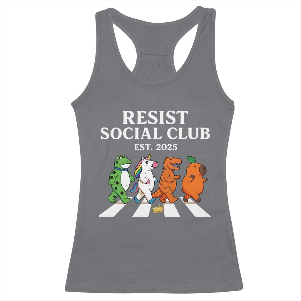 Resist Social Club 2025 Racerback Tank Top Portland Frog Animals Mascot Walking - Wonder Print Shop