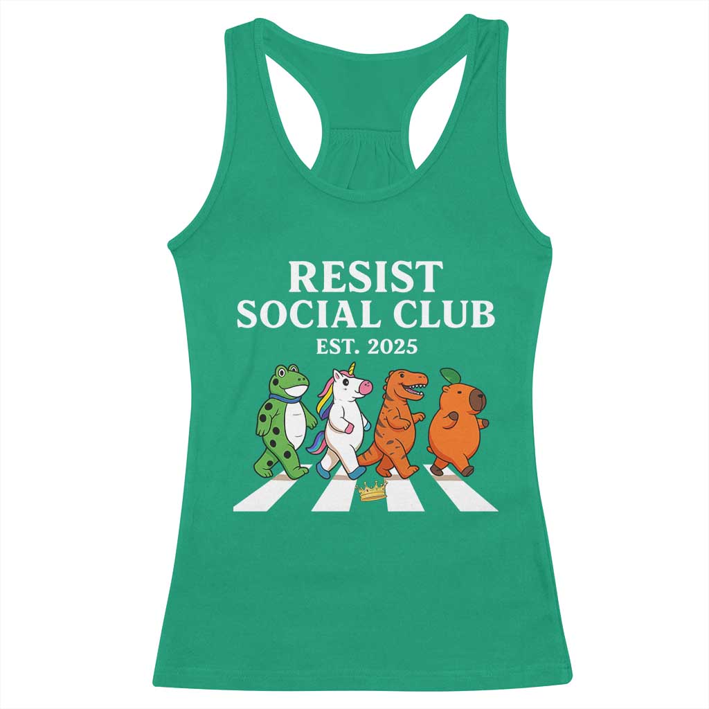 Resist Social Club 2025 Racerback Tank Top Portland Frog Animals Mascot Walking - Wonder Print Shop