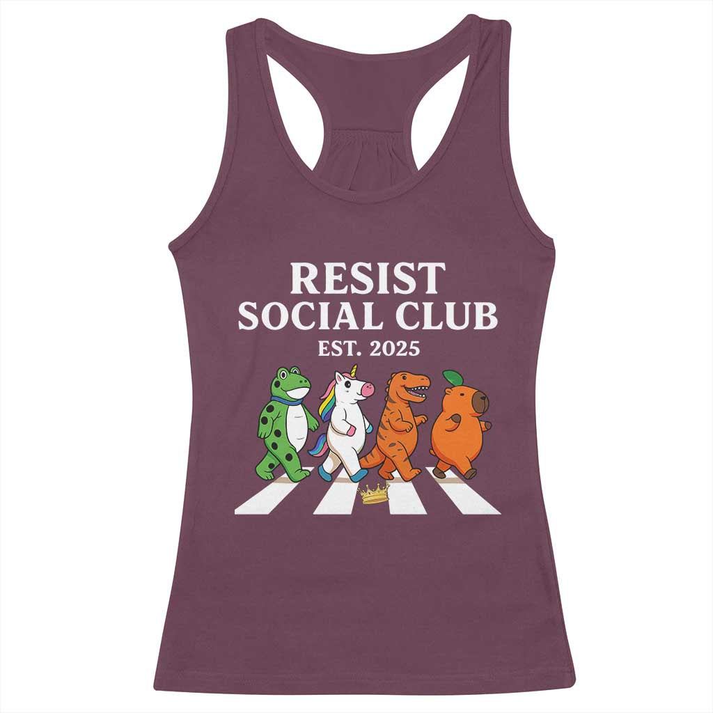 Resist Social Club 2025 Racerback Tank Top Portland Frog Animals Mascot Walking - Wonder Print Shop