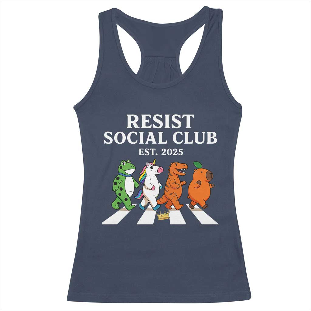 Resist Social Club 2025 Racerback Tank Top Portland Frog Animals Mascot Walking - Wonder Print Shop