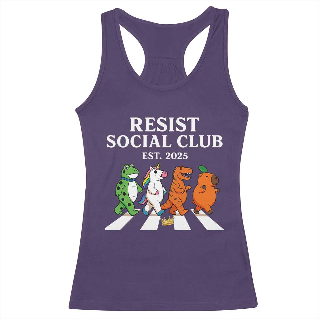 Resist Social Club 2025 Racerback Tank Top Portland Frog Animals Mascot Walking - Wonder Print Shop