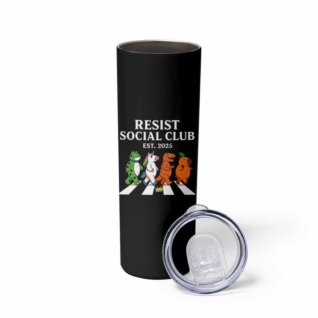 Resist Social Club 2025 Skinny Tumbler Portland Frog Animals Mascot Walking - Wonder Print Shop