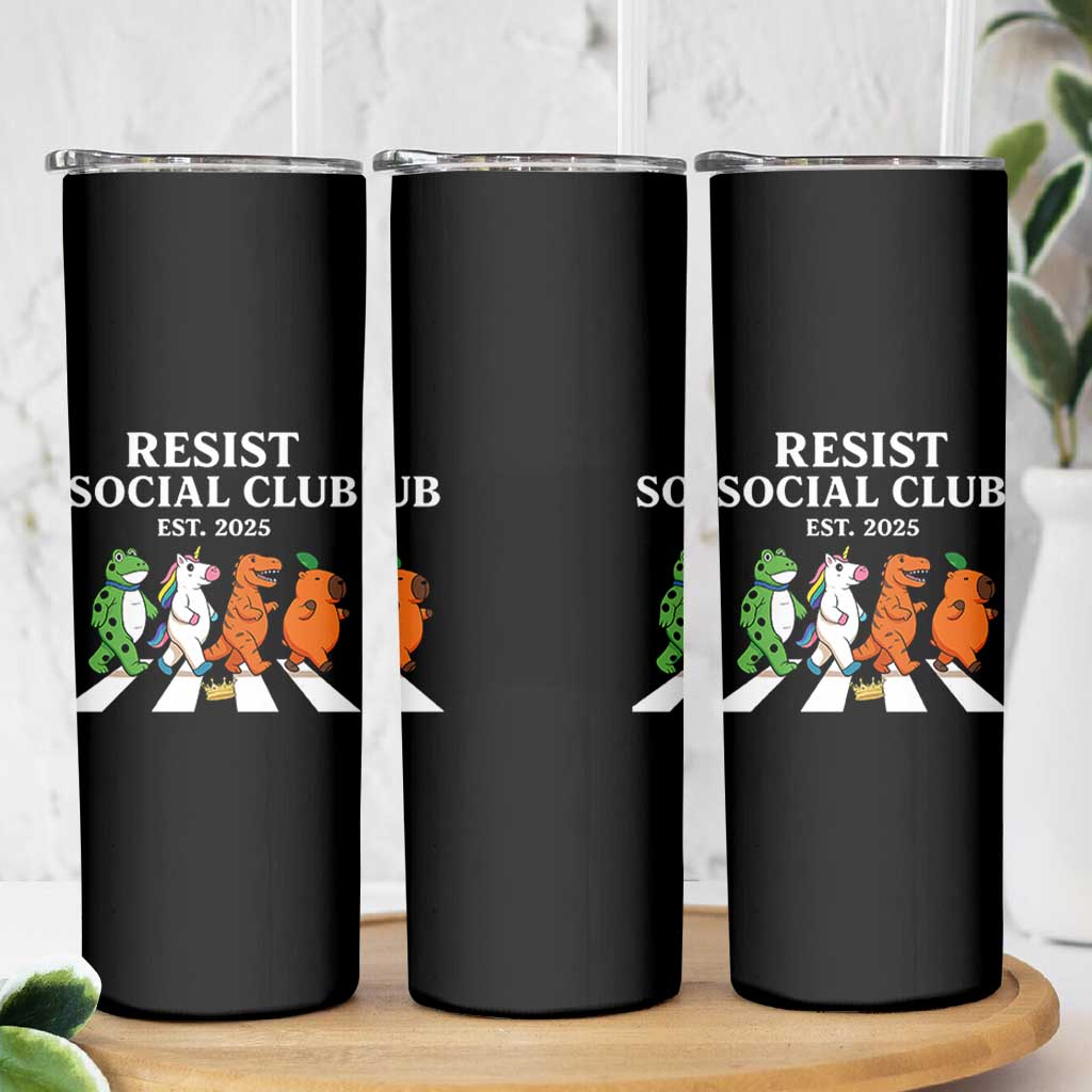 Resist Social Club 2025 Skinny Tumbler Portland Frog Animals Mascot Walking - Wonder Print Shop