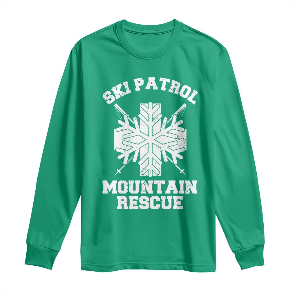 Ski Patrol Mountain Rescue Long Sleeve Shirt Winter Slopes Skiing Snowboarding Snowflake - Wonder Print Shop