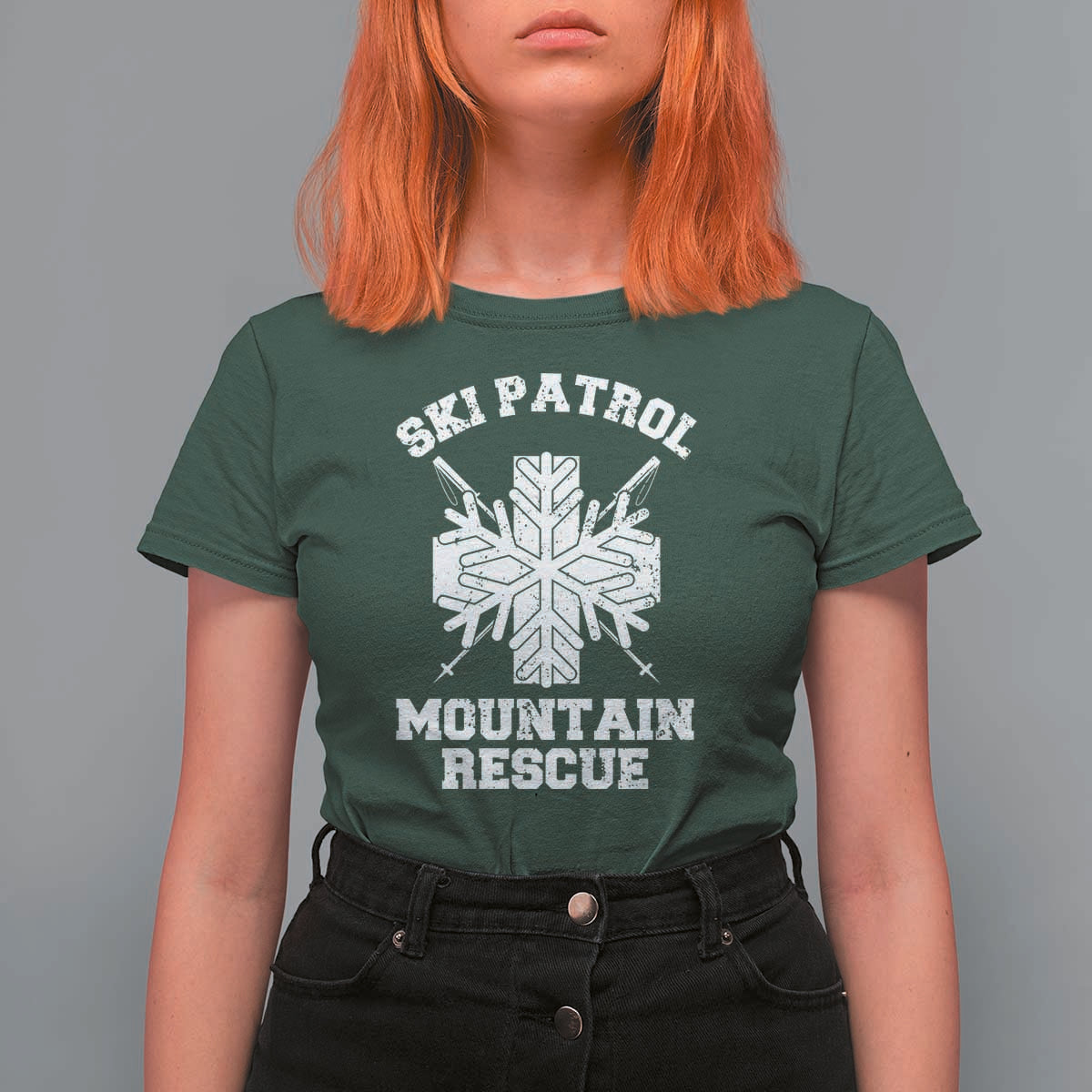 Ski Patrol Mountain Rescue T Shirt For Women Winter Slopes Skiing Snowboarding Snowflake - Wonder Print Shop