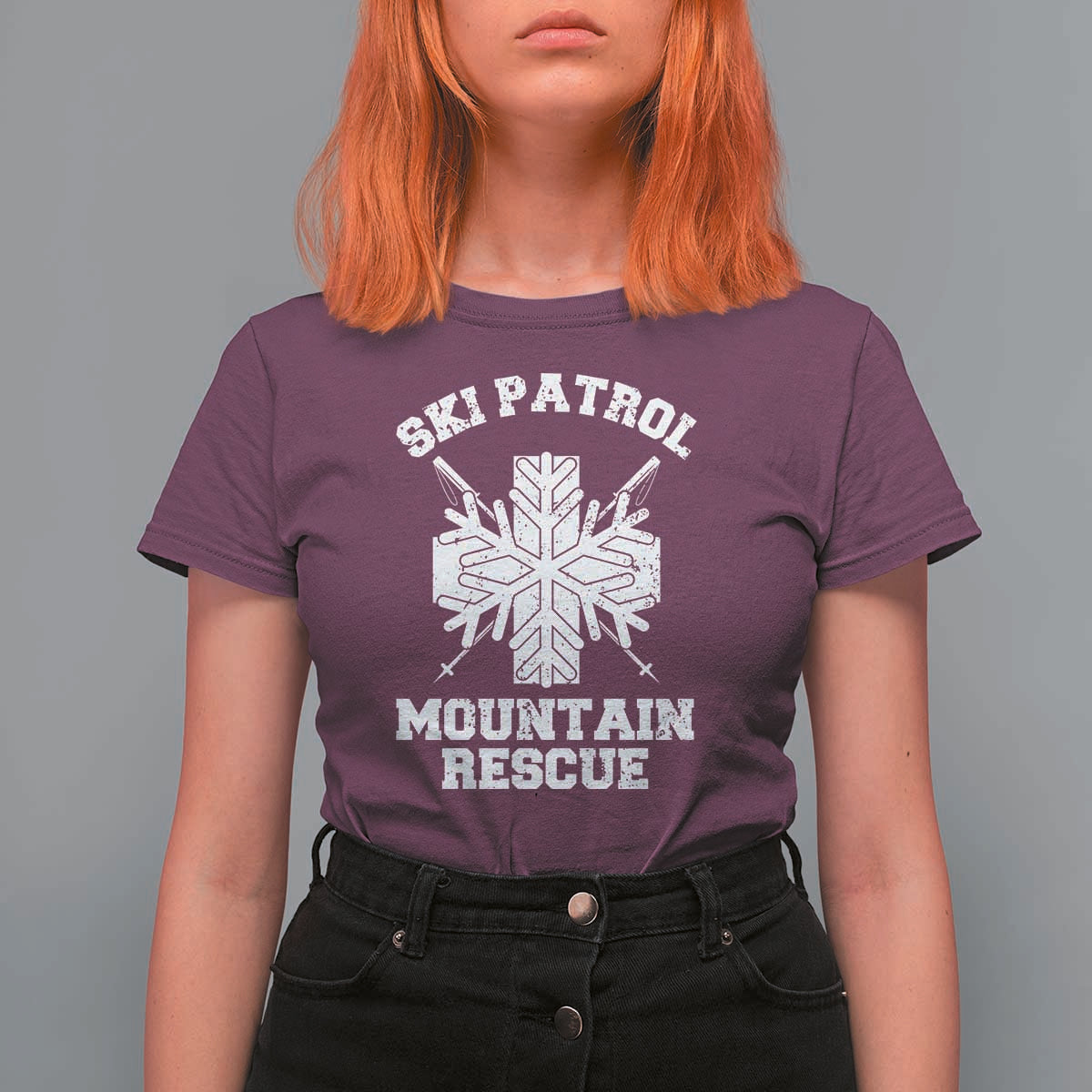 Ski Patrol Mountain Rescue T Shirt For Women Winter Slopes Skiing Snowboarding Snowflake - Wonder Print Shop