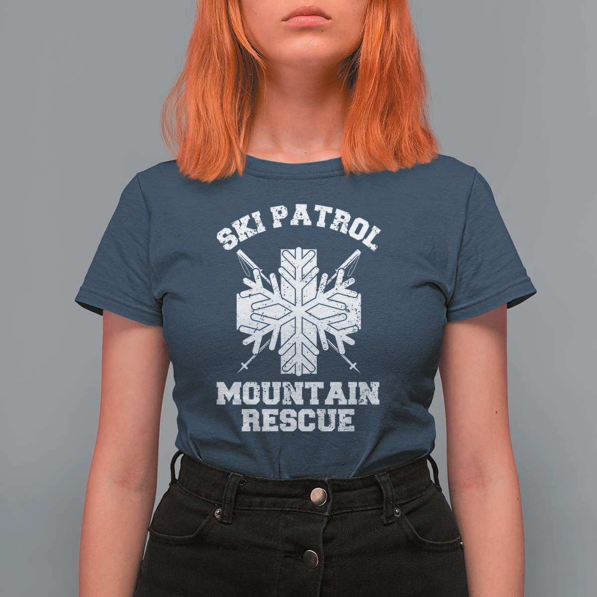 Ski Patrol Mountain Rescue T Shirt For Women Winter Slopes Skiing Snowboarding Snowflake - Wonder Print Shop