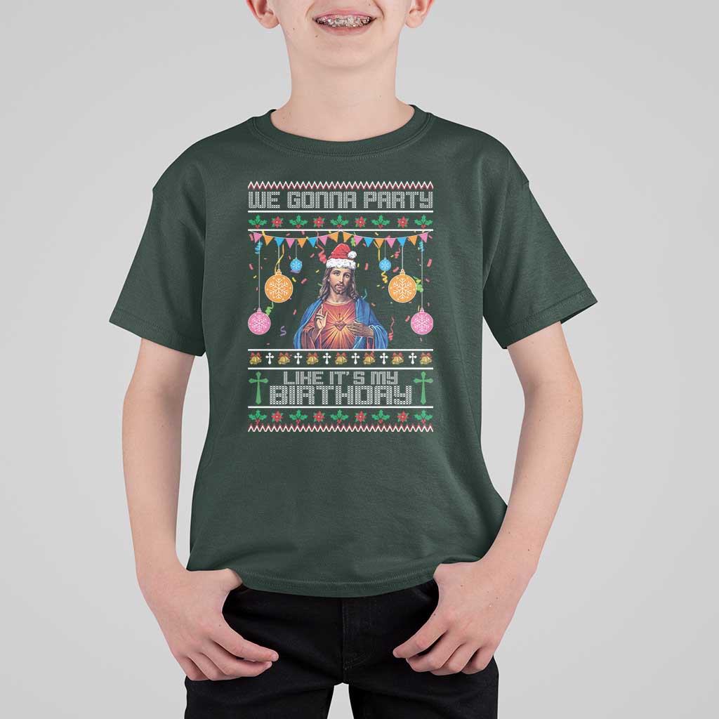 Funny Jesus Christmas T Shirt For Kid We Gonna Party Like It's My Birthday Christian Xmas - Wonder Print Shop