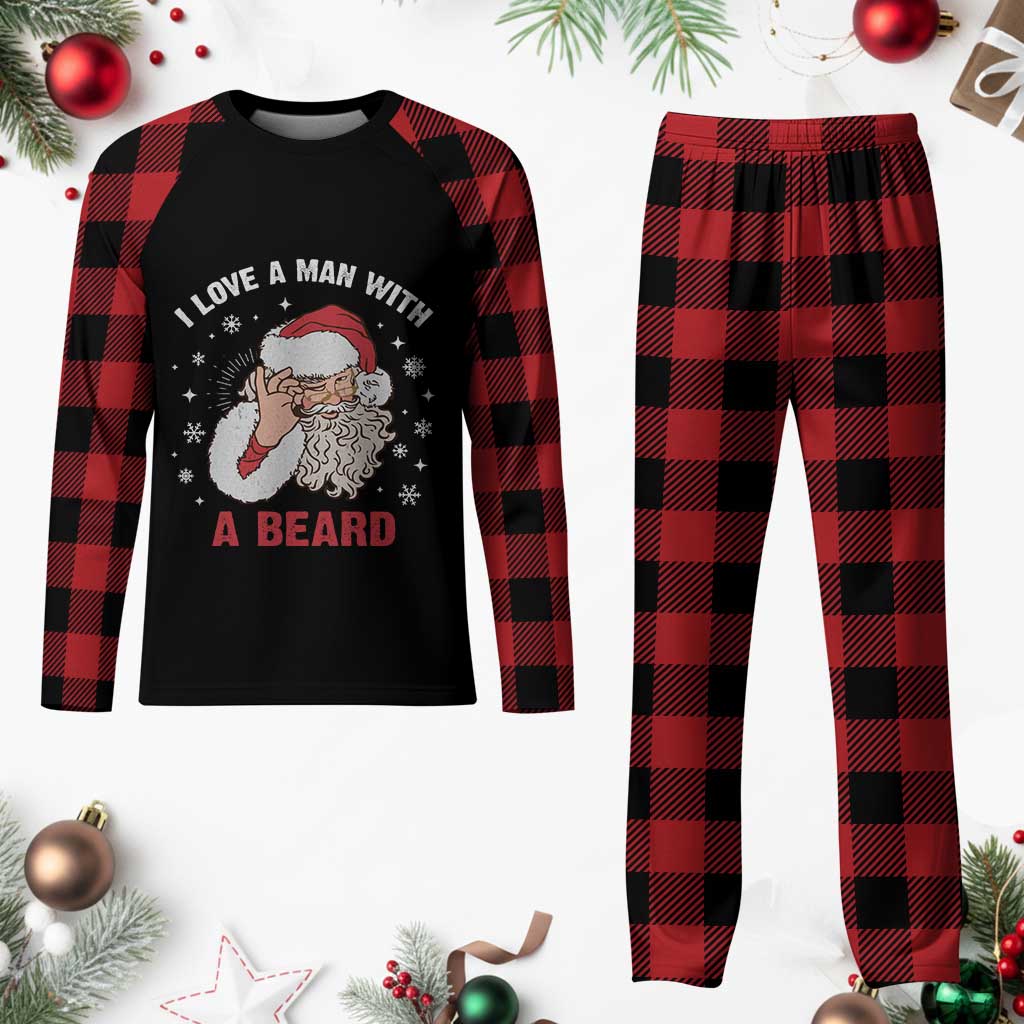 Funny Xmas Santa Plaid Pajama Set I Love A Man With A Beard Snowflake - Wonder Print Shop
