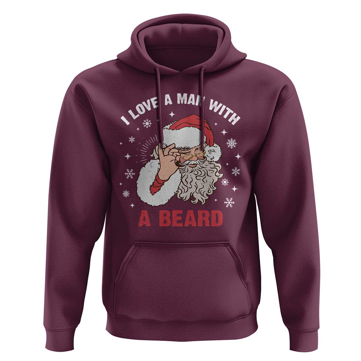 Funny Christmas Santa Hoodie I Love A Man With A Beard Snowflake