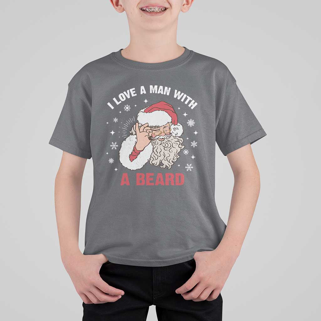 Funny Christmas Santa T Shirt For Kid I Love A Man With A Beard Snowflake - Wonder Print Shop