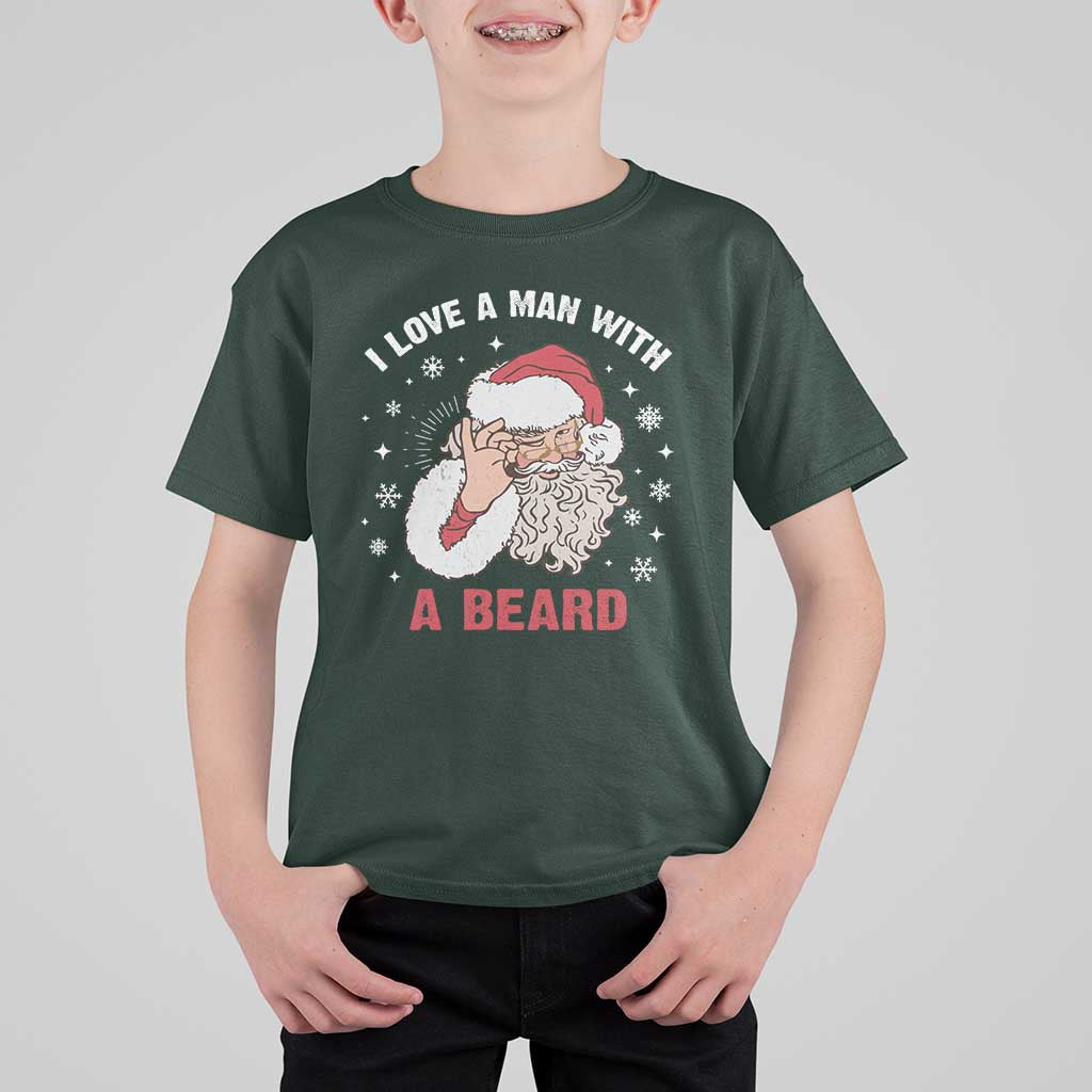 Funny Christmas Santa T Shirt For Kid I Love A Man With A Beard Snowflake - Wonder Print Shop