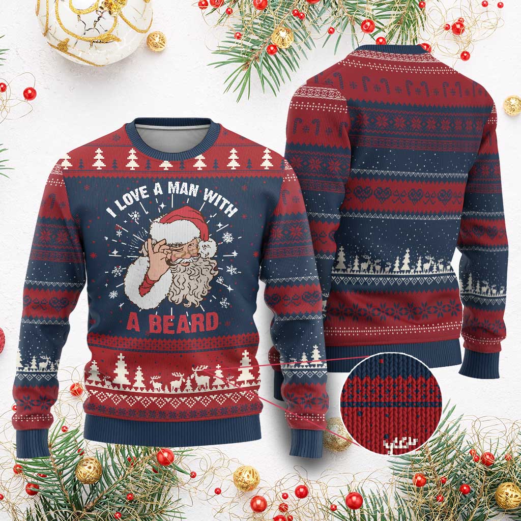 Funny Christmas Santa Ugly Christmas Sweater I Love A Man With A Beard Snowflake - Wonder Print Shop