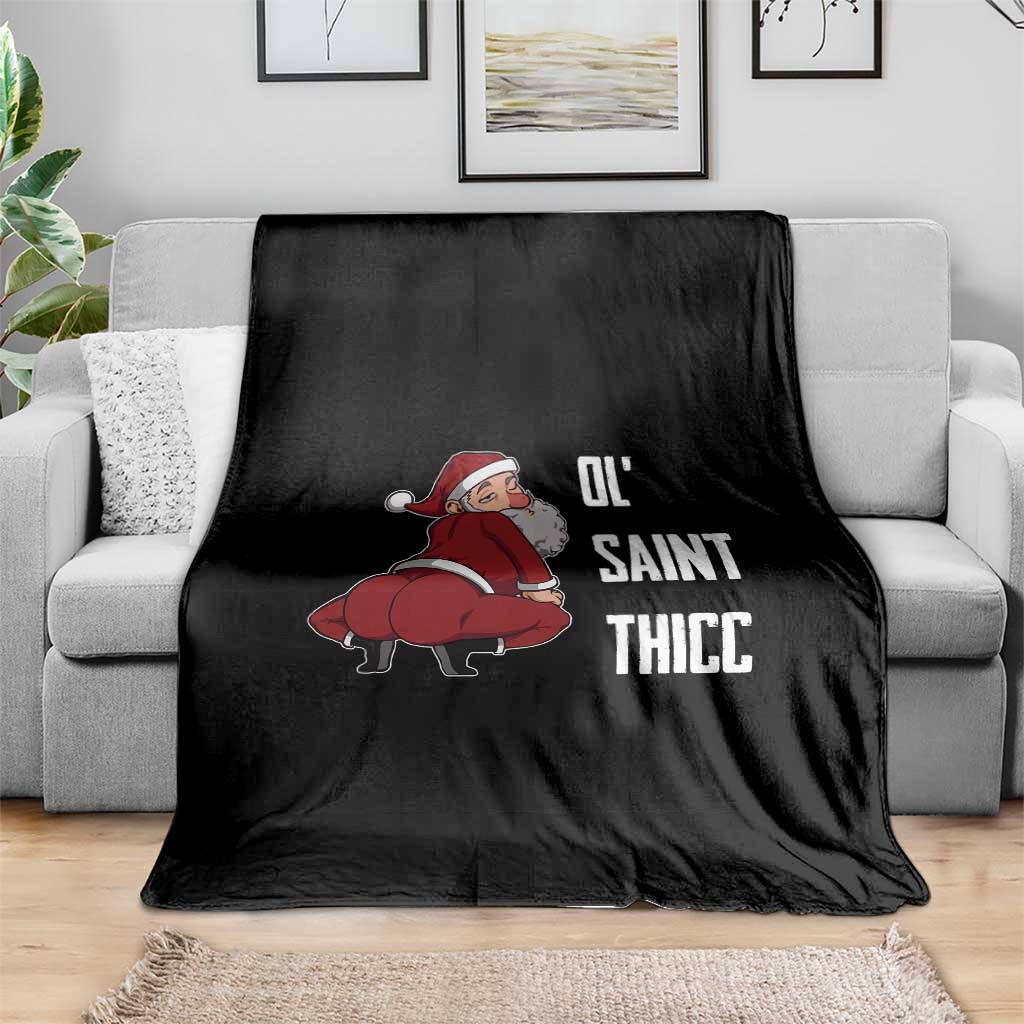 Funny Christmas Naughty Santa Throw Blanket Ol' Saint Thicc Kiss My Ass - Wonder Print Shop