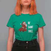 Funny Christmas Naughty Santa T Shirt For Women Ol' Saint Thicc Kiss My Ass - Wonder Print Shop
