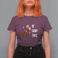 Funny Christmas Naughty Santa T Shirt For Women Ol' Saint Thicc Kiss My Ass - Wonder Print Shop