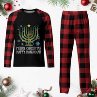 Funny Chrismukkah Plaid Pajama Set Merry Xmas Happy Hanukkah Xmas Tree Jewish Menorah - Wonder Print Shop