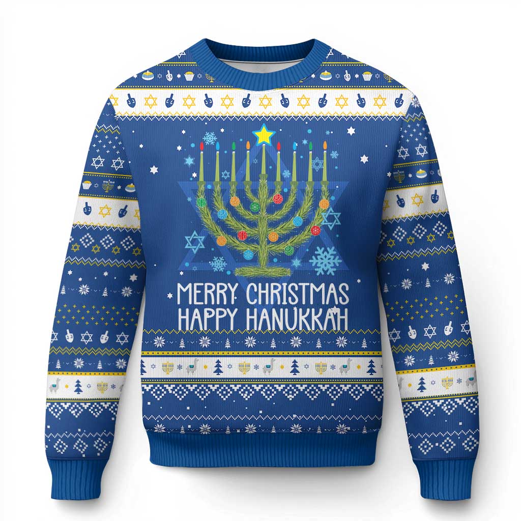 Funny Chrismukkah Hanukkah Ugly Sweater Merry Christmas Happy Chanukah Christmas Tree Jewish Menorah - undefined