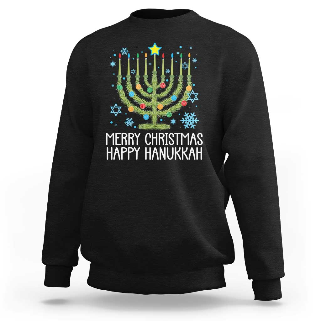 Funny Chrismukkah Sweatshirt Merry Christmas Happy Hanukkah Christmas Tree Jewish Menorah - Wonder Print Shop
