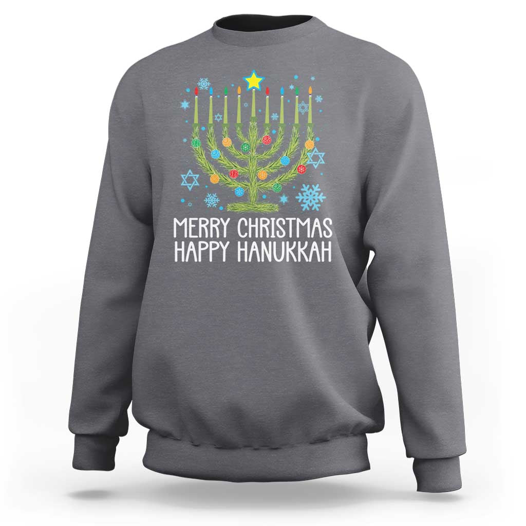 Funny Chrismukkah Sweatshirt Merry Christmas Happy Hanukkah Christmas Tree Jewish Menorah - Wonder Print Shop