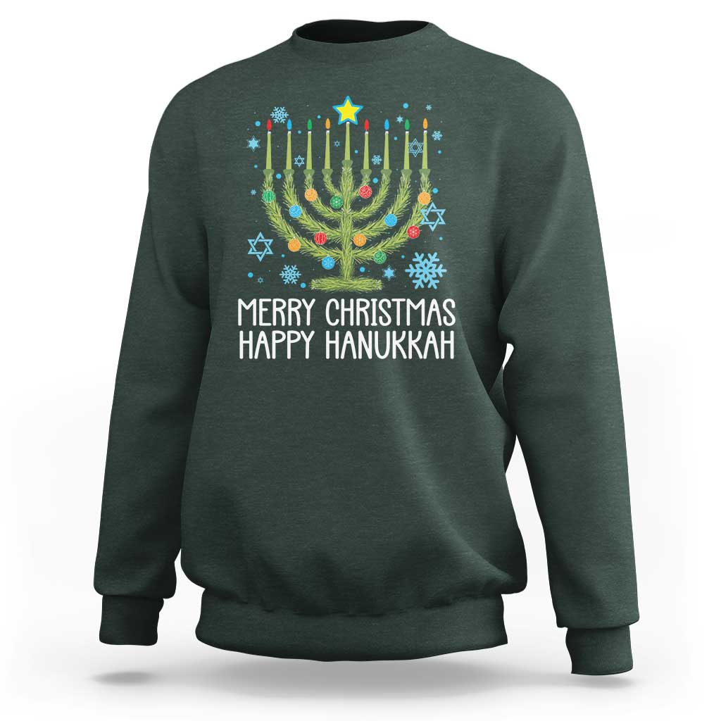 Funny Chrismukkah Sweatshirt Merry Christmas Happy Hanukkah Christmas Tree Jewish Menorah - Wonder Print Shop