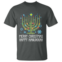 Funny Chrismukkah T Shirt Merry Christmas Happy Hanukkah Christmas Tree Jewish Menorah - Wonder Print Shop