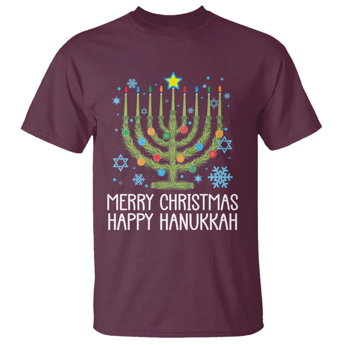Funny Chrismukkah T Shirt Merry Christmas Happy Hanukkah Christmas Tree Jewish Menorah - Wonder Print Shop