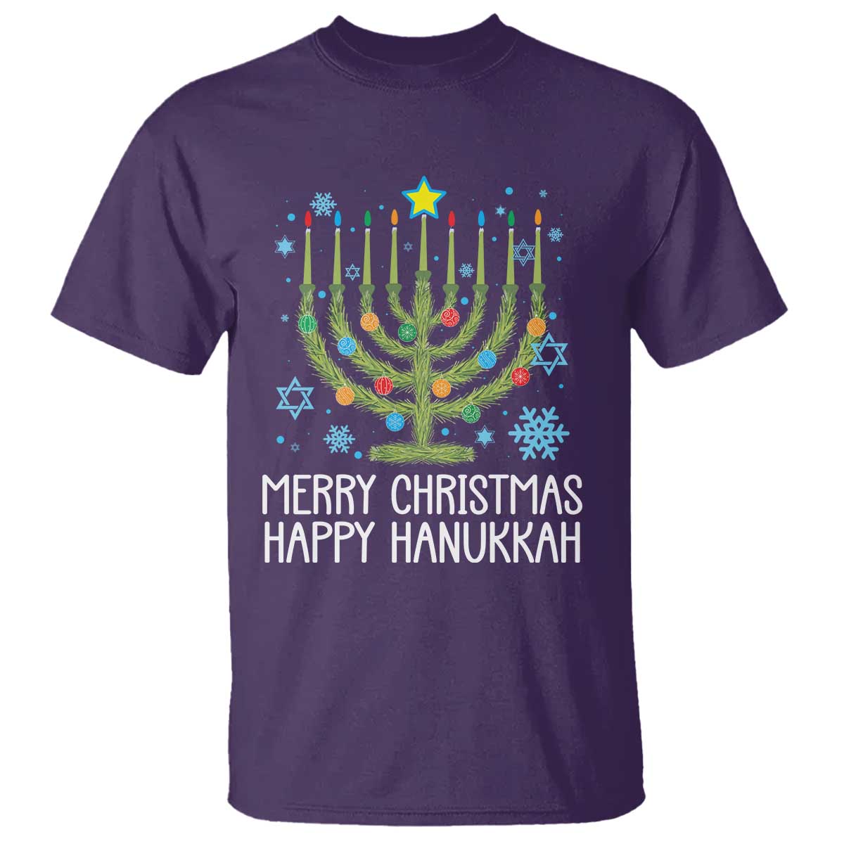 Funny Chrismukkah T Shirt Merry Christmas Happy Hanukkah Christmas Tree Jewish Menorah - Wonder Print Shop
